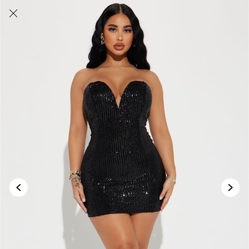 Fashion Nova Black Sequin Strapless Bodycon Dress